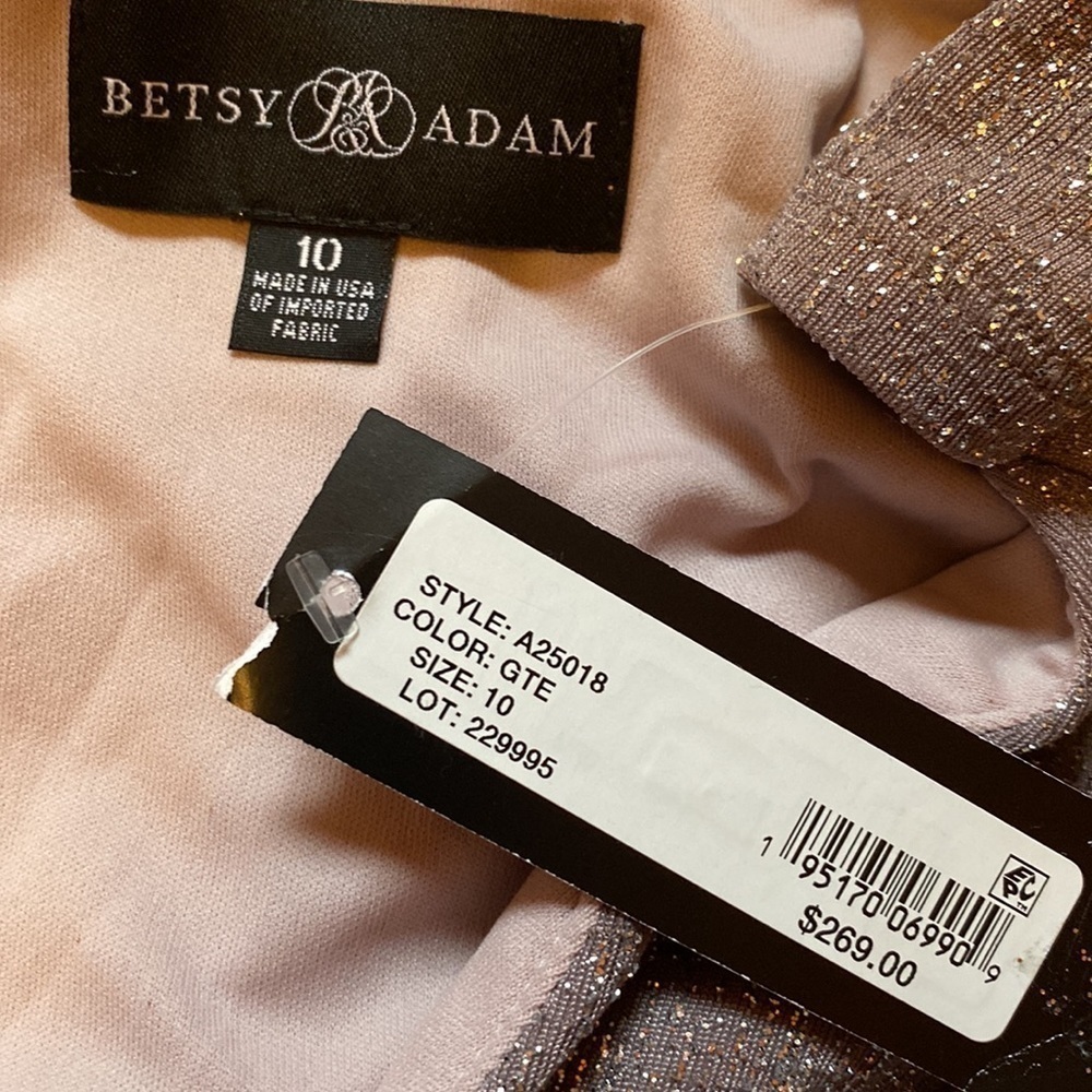 BETSY & ADAM V-neck Long Sleeve Metallic Ruffled Slit-Hem Gown in Granite - Picture 4 of 4